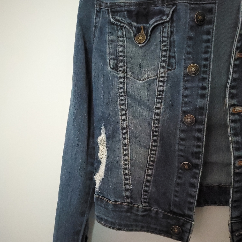 Hudson Distressed Denim Trucker Jacket L - Picture 4 of 7